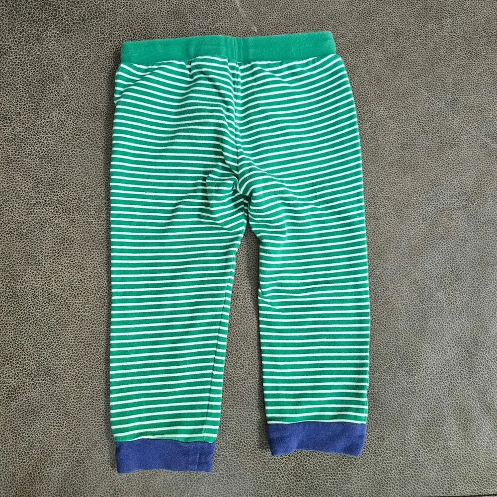 Baby Boden Green White Stripe Knit Jogger Pants Blue Cuffs Size 3-4Y 104cm